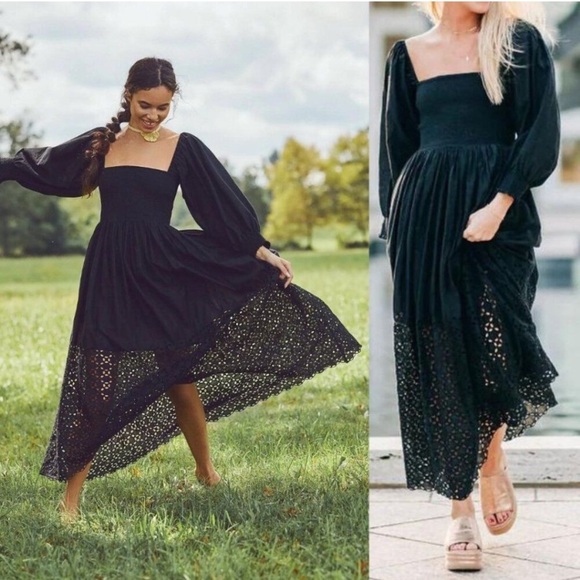 Free People Dresses & Skirts - New! Free People Perfect Storm Midi Dress Black nwot 33995